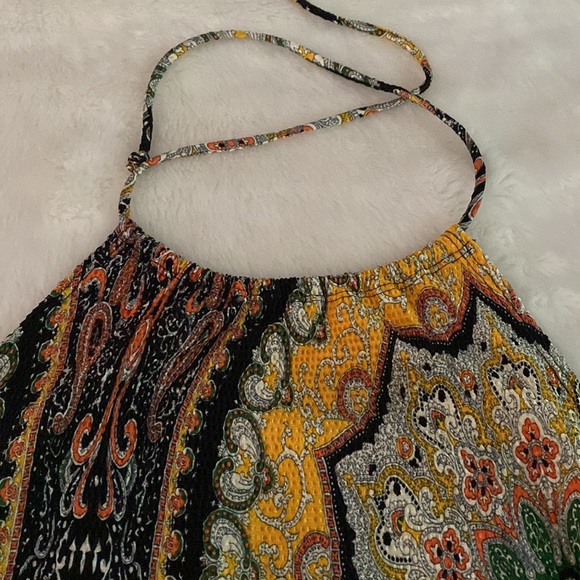 SEXY! Vintage Halter Body Con Midi Dress Multi print Size S-M - Picture 7 of 11